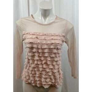 NY Collection Top Sheer Light Pink Ruffles Layered Blouse Long Sleeve